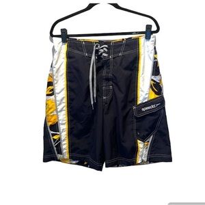 Speedo Men’s Board Shorts Swim Trunks Size Medium Quick Dry Black Yellow
